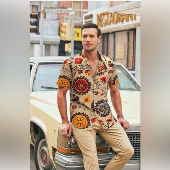 Other - Vintage COOFANDY Men’s Banded Collar Casual Shirt Long sleeve designer size 3XL